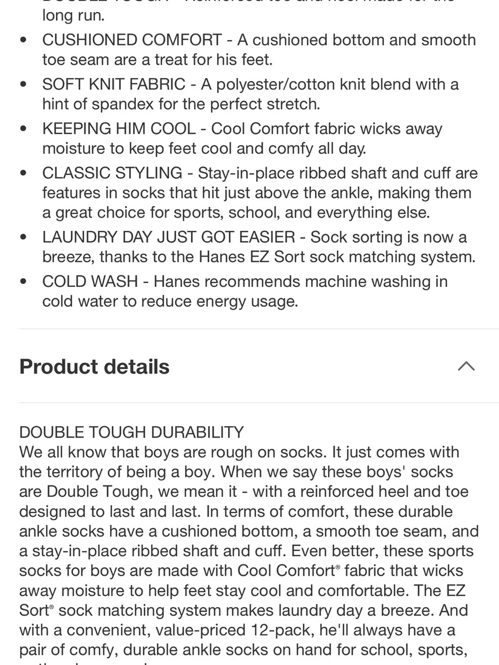 Hanes Boys' Cushion Ankle Socks - White & Gray 2 (12-Pack) total socks 22